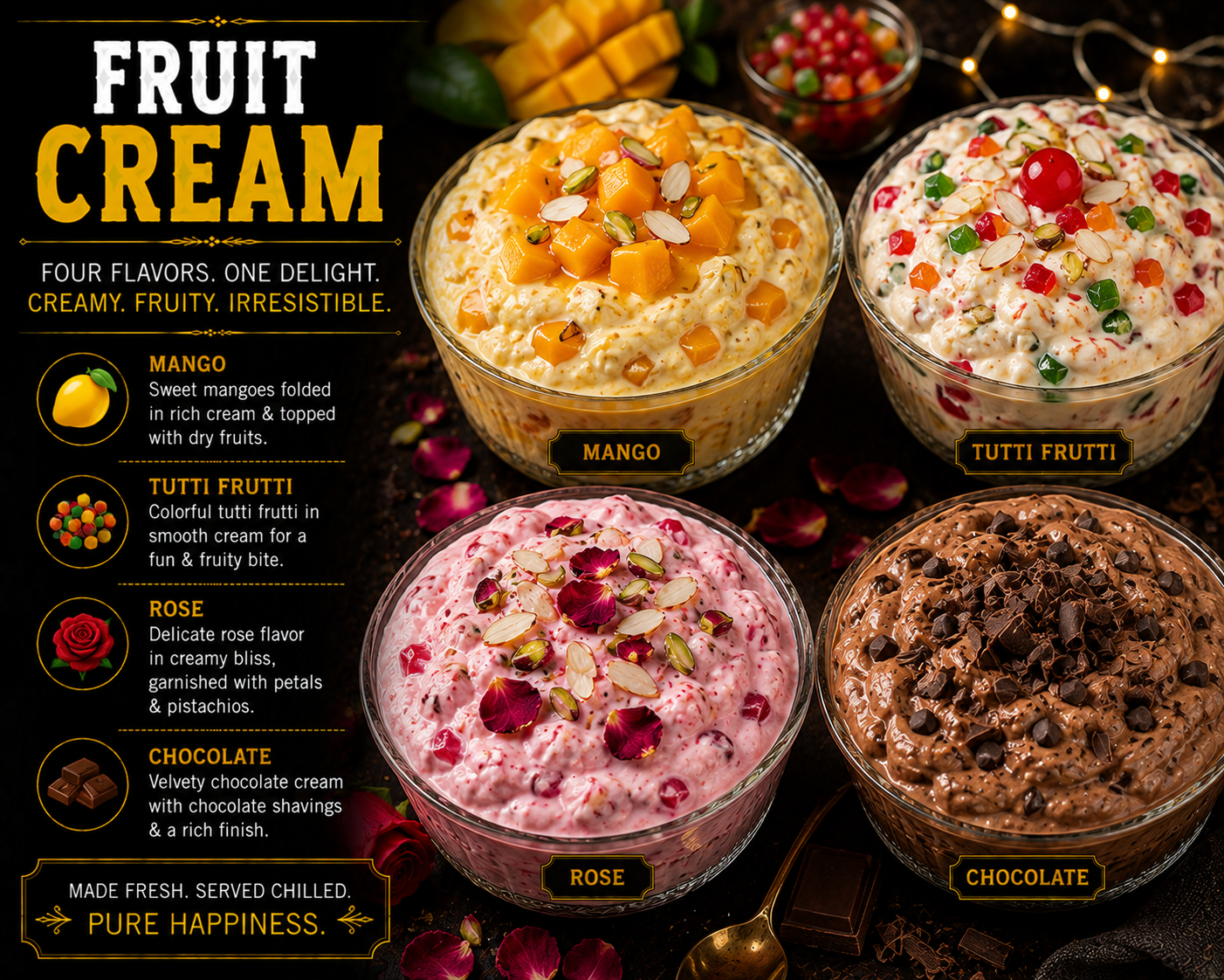 Fruit Cream (Mango, Tutti Frutti, Rose, Chocolate)